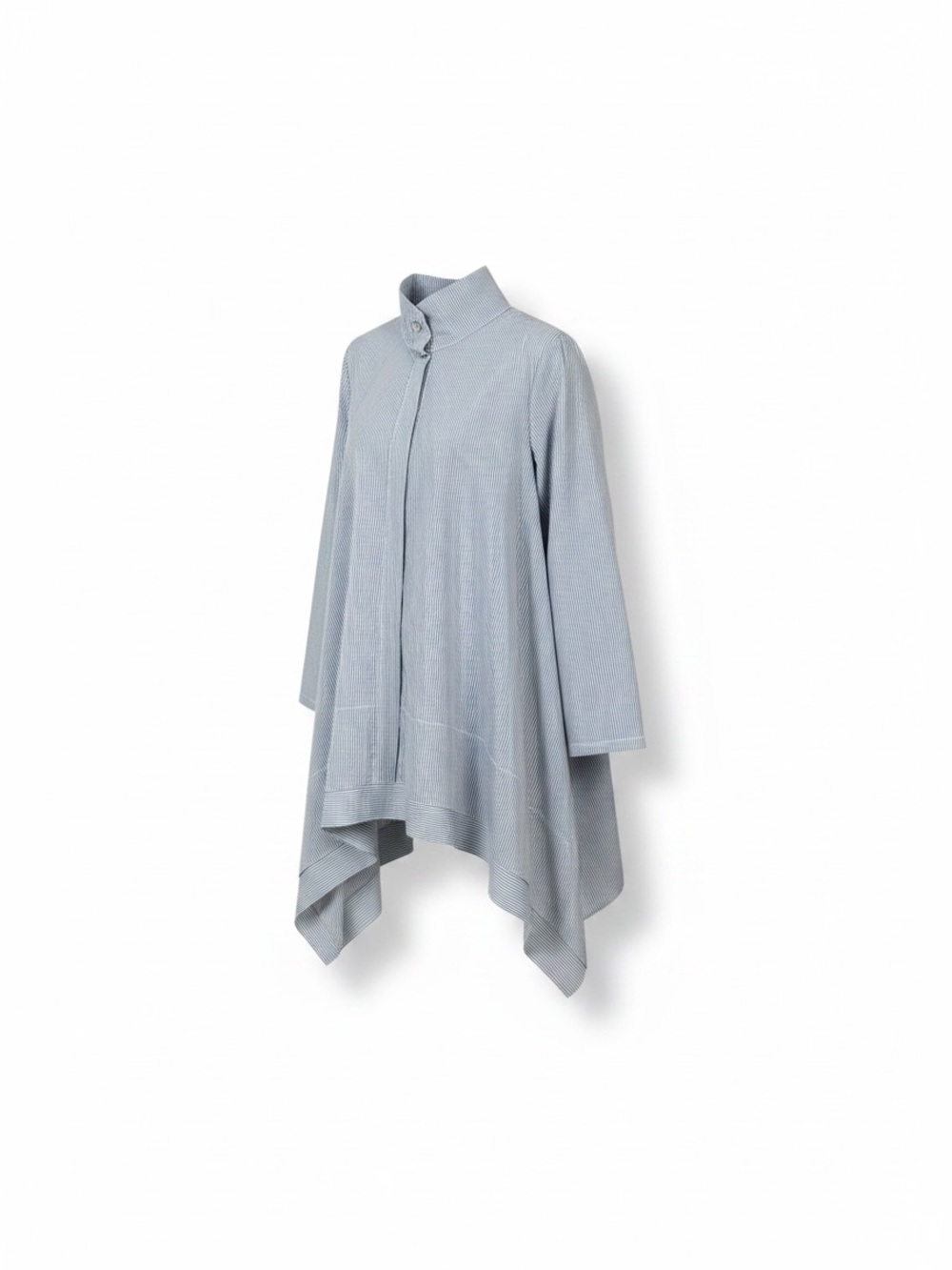 Planet Cotton Striped A-Line Tunic Blouse with Stand Collar One Size